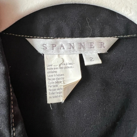 Spanner Vintage Belted Button Down Trench Dress Black with White Stitching - Picture 4 of 4